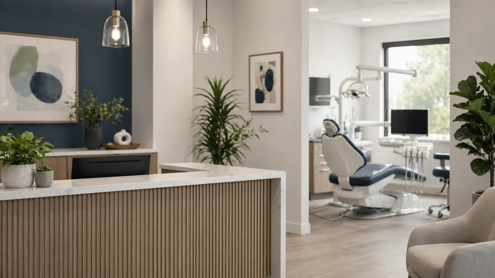 Modern dental practice reception and treatment area