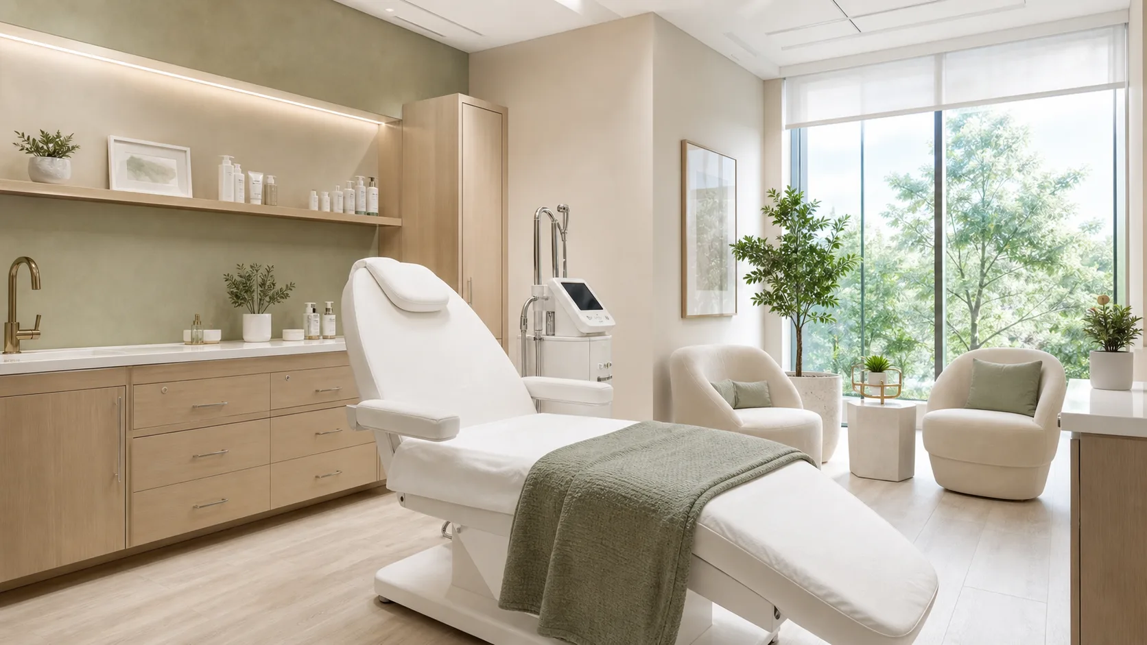 Modern med spa and wellness treatment room with aesthetic equipment
